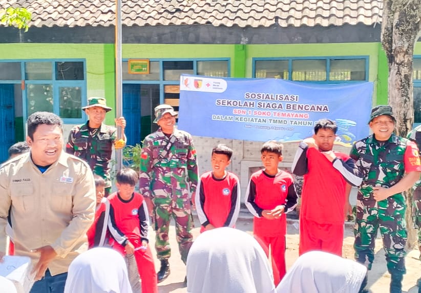 TMMD 125 Bojonegoro, Satgas, PMI dan Tagana Bersinergi Sosialisasikan Sekolah Siaga Bencana