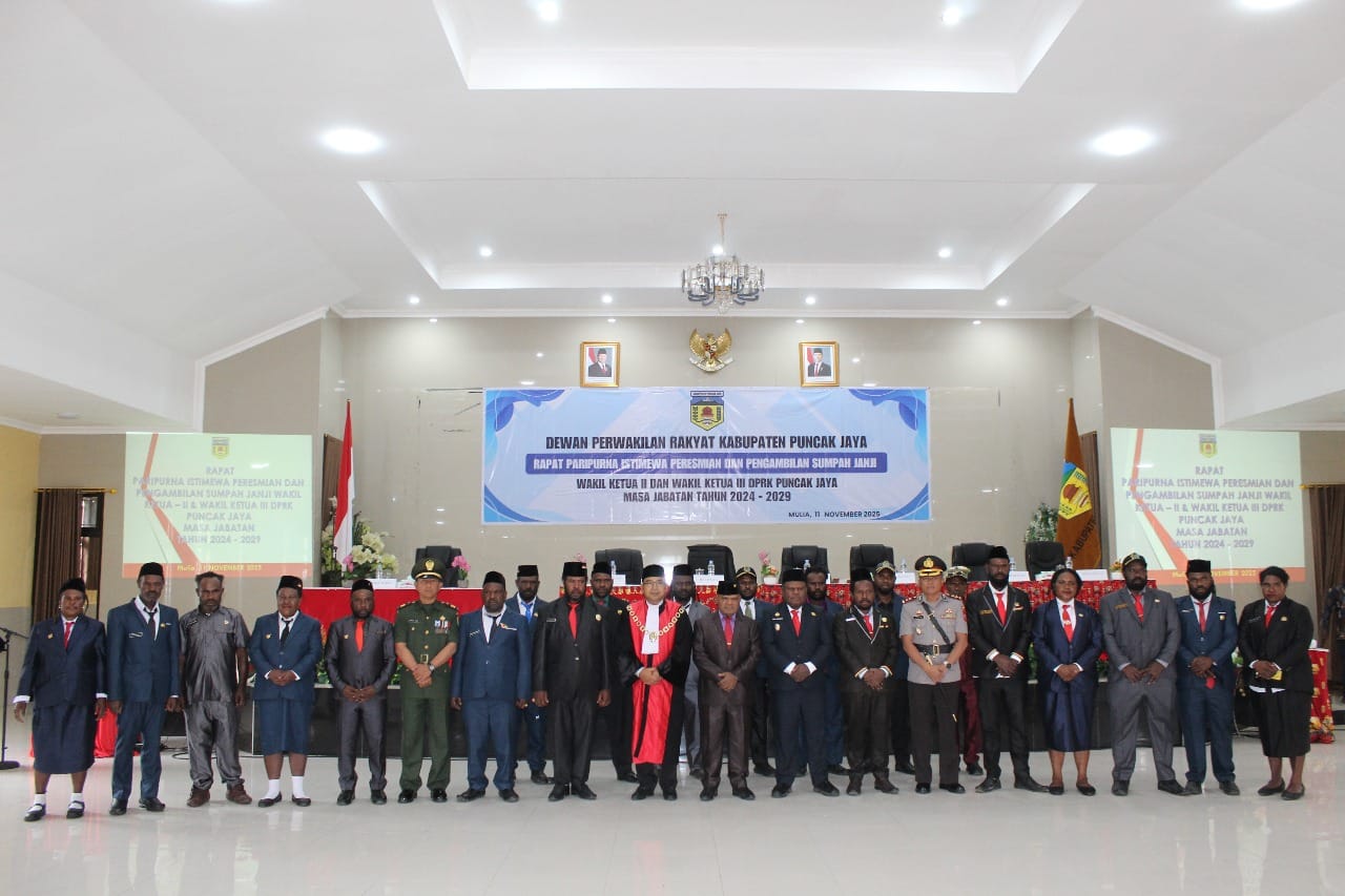 Kodim 1714/Puncak Jaya Hadiri Rapat Paripurna Istimewa Pelantikan Anggota DPRK Masa Jabatan 2024–2029