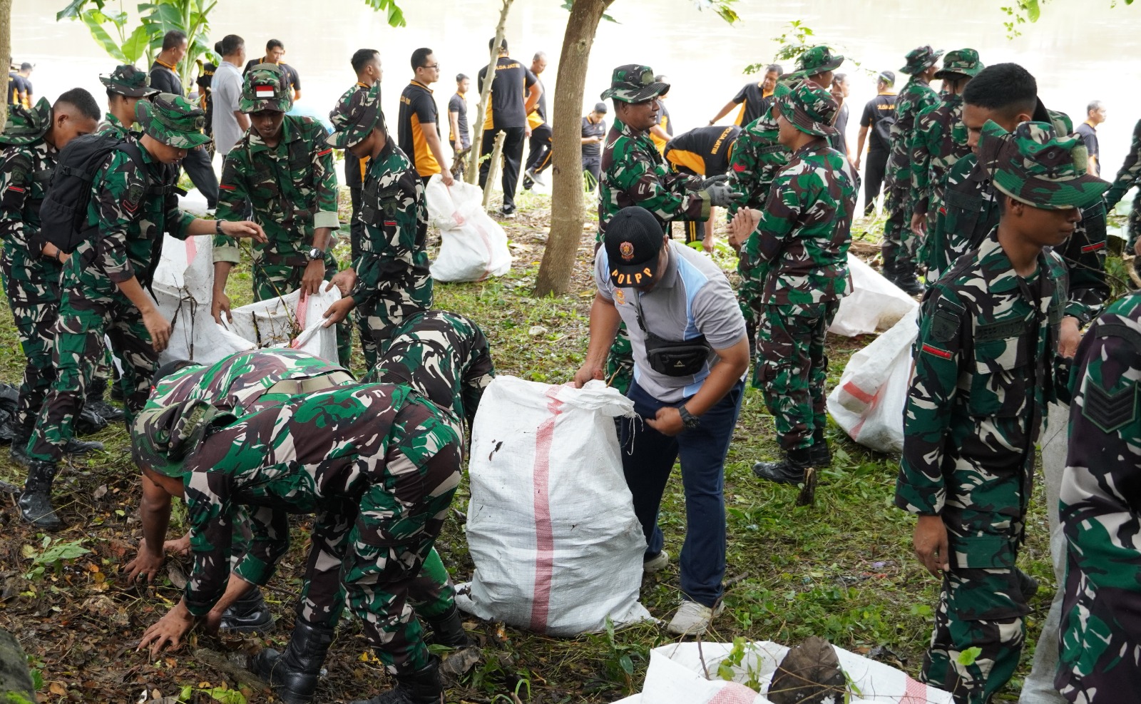 Dandim Bojonegoro Bersama Forkopimda Bersih-Bersih Bantaran Sungai Bengawan Solo