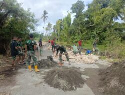 Personel Satgas TMMD Ke-127 Kodim 1514/Morotai Laksanakan Pemasangan Mal dan Pengecoran Drainase di Gotalamo