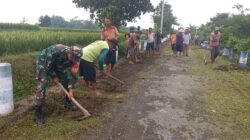 Bersihkan Bahu Jalan, Babinsa Pasirharjo Kerja Bakti Bersama Warga Demi Keindahan Lingkungan