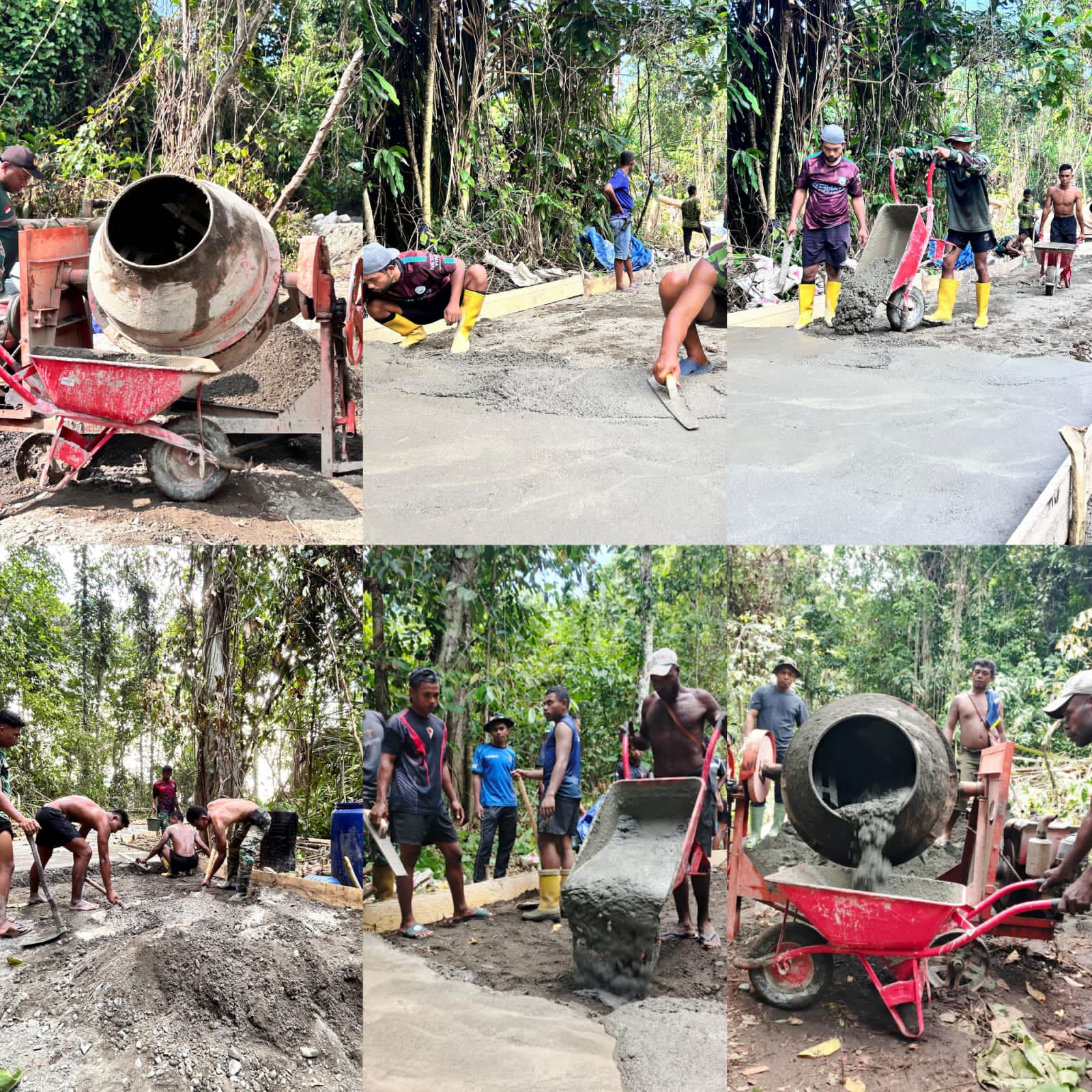 Semangat Gotong Royong Satgas TMMD Ke-128 Kodim 1801/Manokwari, Kebut Pembangunan Cor Jalan Warga Kampung Tanah Rubuh