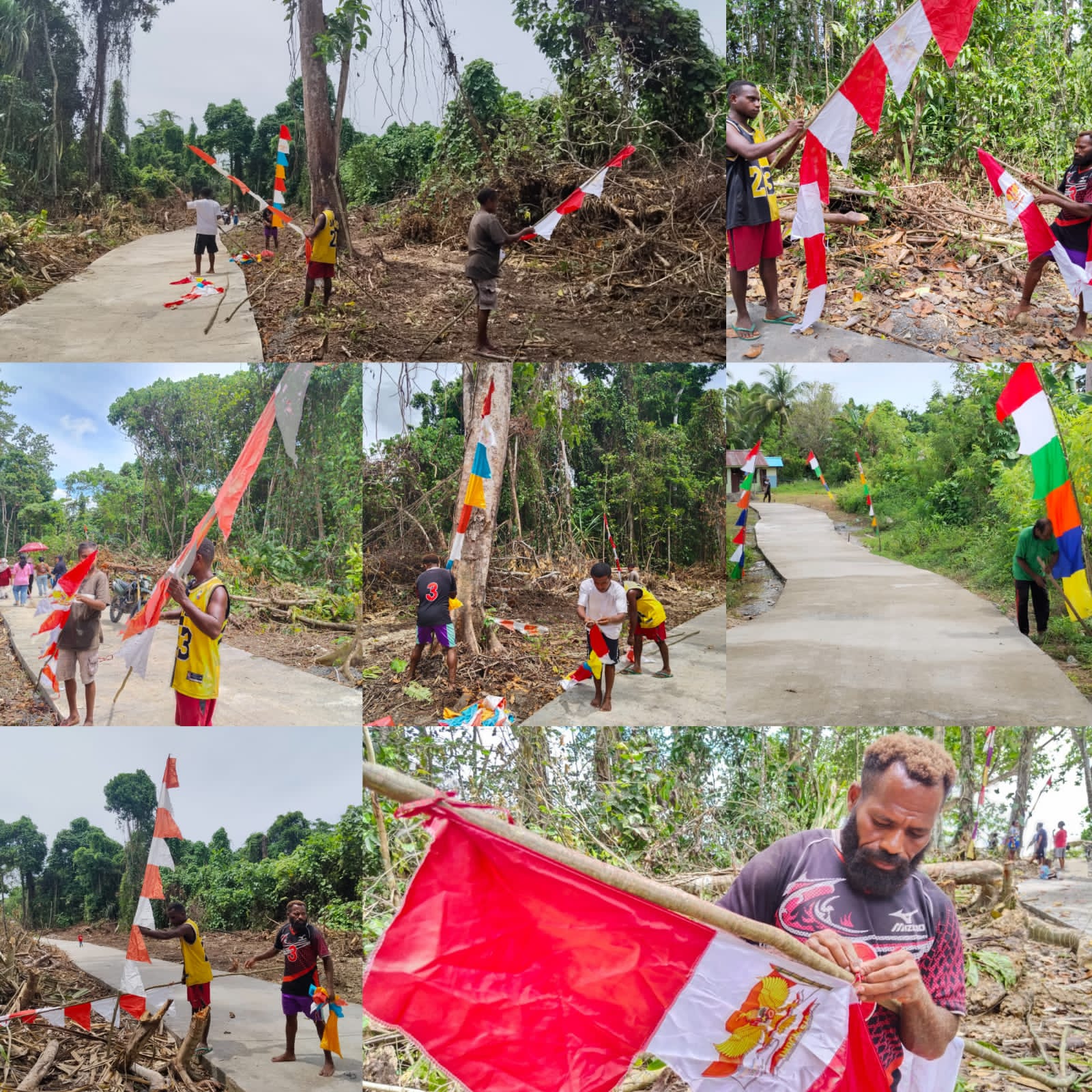 Antusias Warga Pasang Umbul-Umbul jelang Penutupan TMMD Ke-128 Kodim 1801/Manokwari