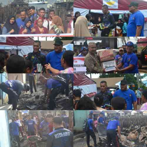 Ditpolairud Polda PBD Gelar Bhakti Sosial dan Gotong Royong Bantu Korban Kebakaran di Perumahan Nelayan Kota Sorong