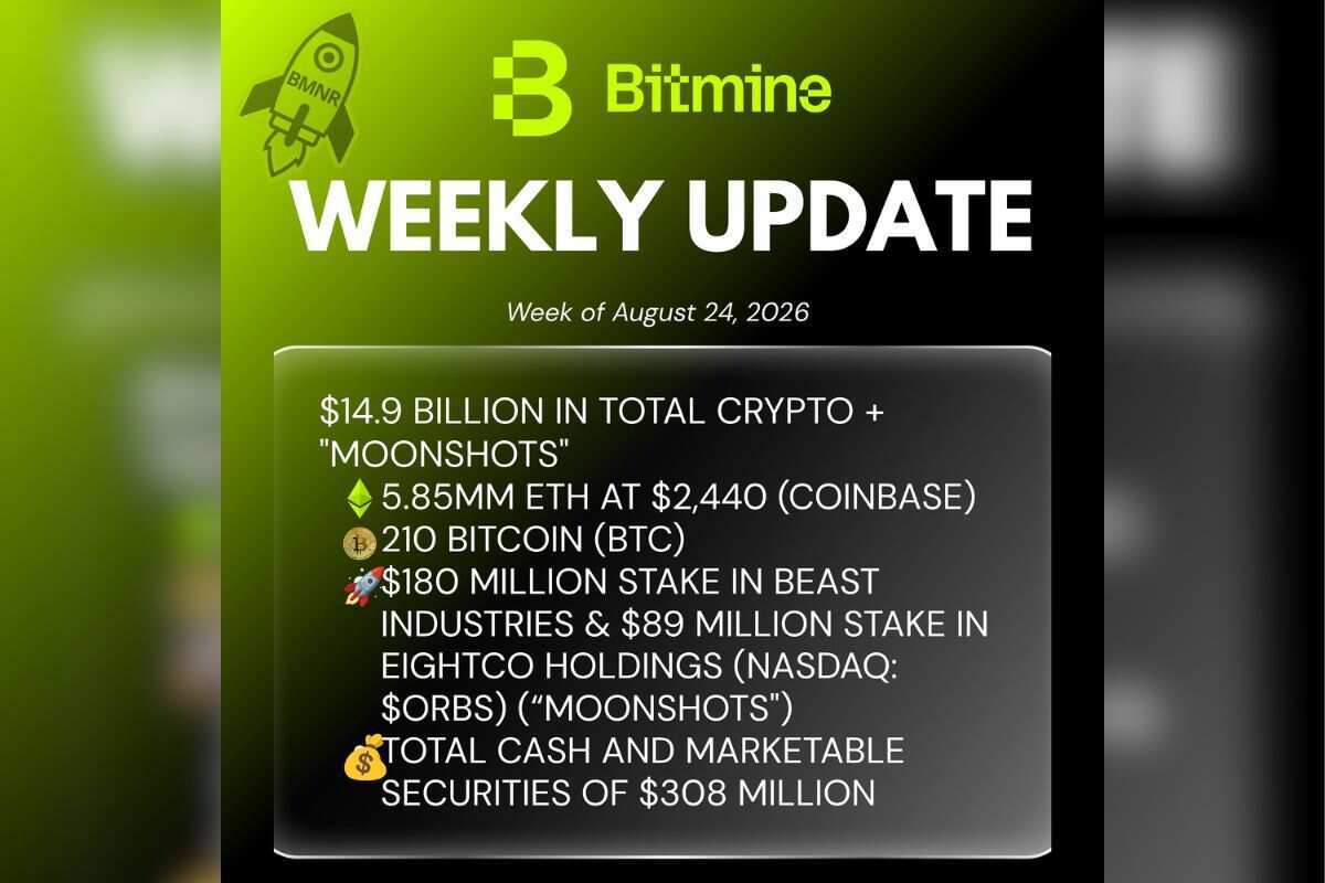 Bitmine Immersion Technologies (BMNR) Umumkan Kepemilikan ETH 5,85 Juta Token serta Total Kripto dan Kas $14,9 Miliar Bitmine Immersion Technologies (BMNR) Umumkan Kepemilikan ETH 5,85 Juta Token serta Total Kripto dan Kas $14,9 Miliar