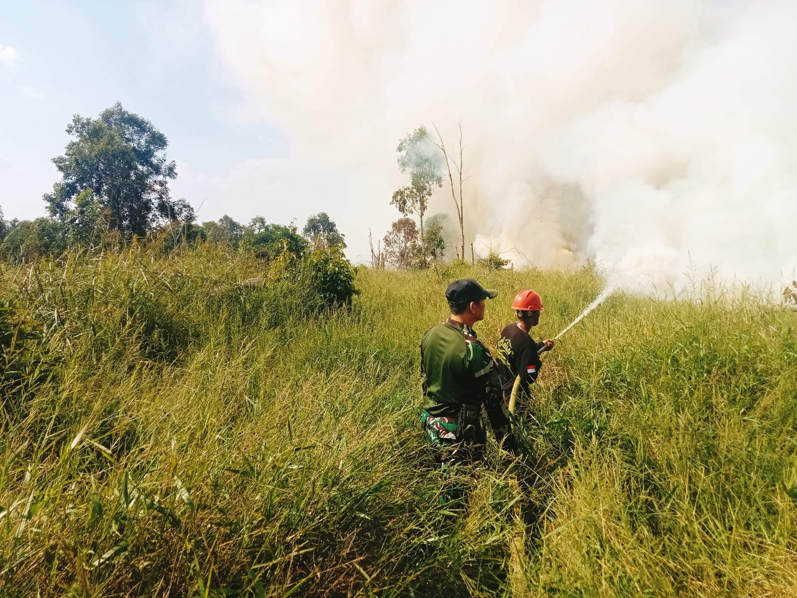 IMG-20260808-WA0367 Babinsa Bersama Tim Gabungan Berjibaku Padamkan Karhutla di Desa Binturu