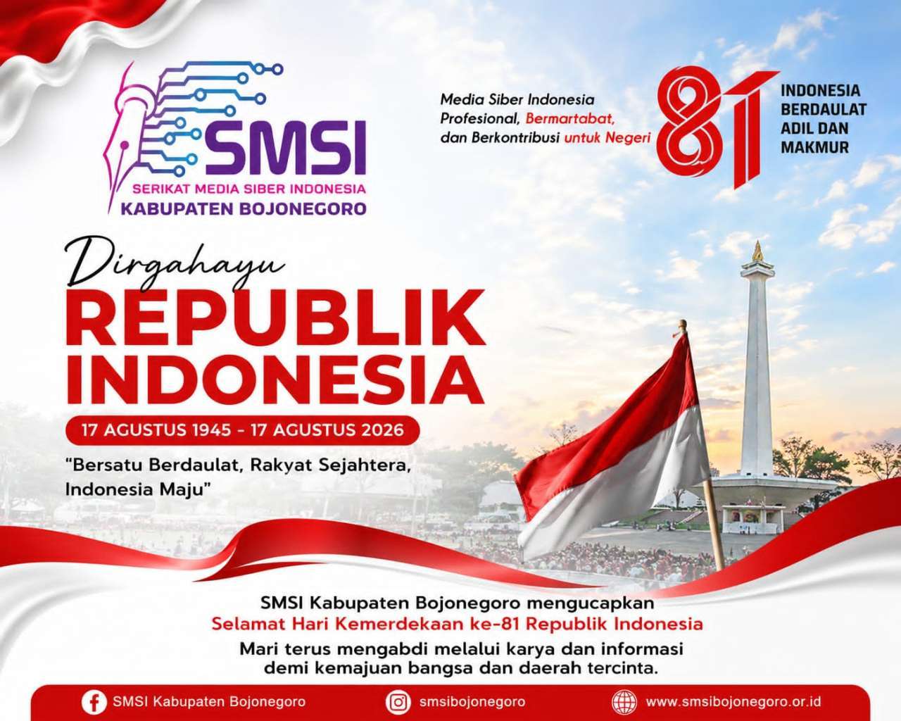 HUT ke-81 RI, SMSI Bojonegoro Dorong Pers Profesional dalam Ekosistem Media yang Sejahtera