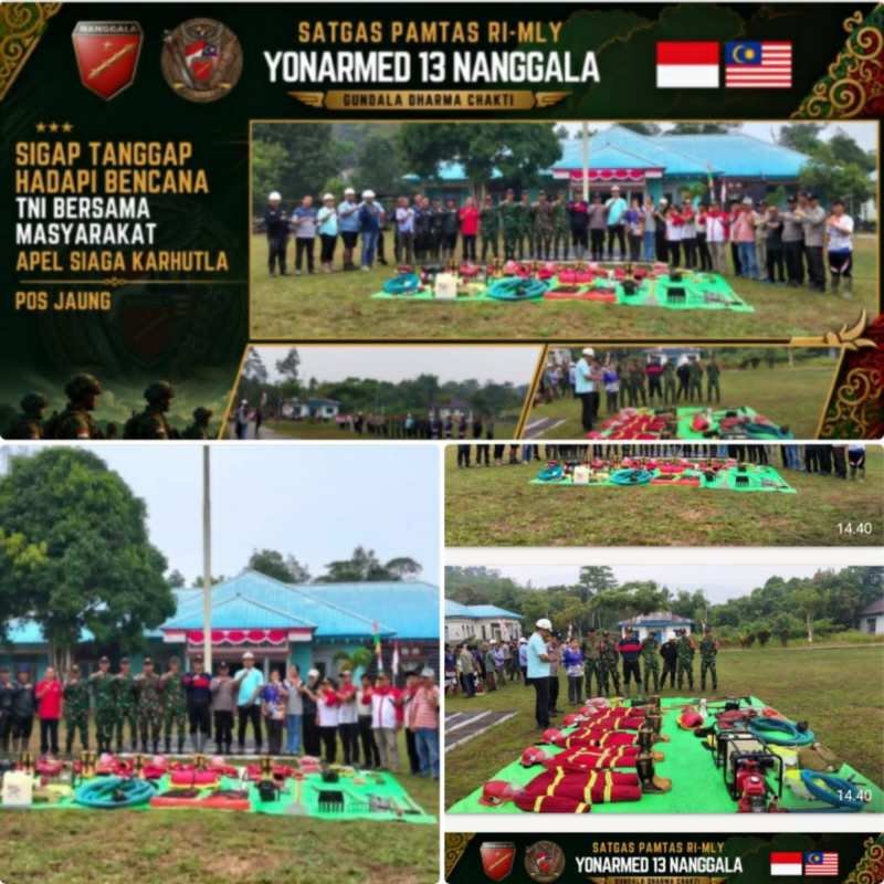 Tingkatkan Kesiapsiagaan Bencana, Pos Jaung Satgas Pamtas Yonarmed 13/Nanggala Gelar Apel Siaga Karhutla Bersama Kepolisian Dan Warga