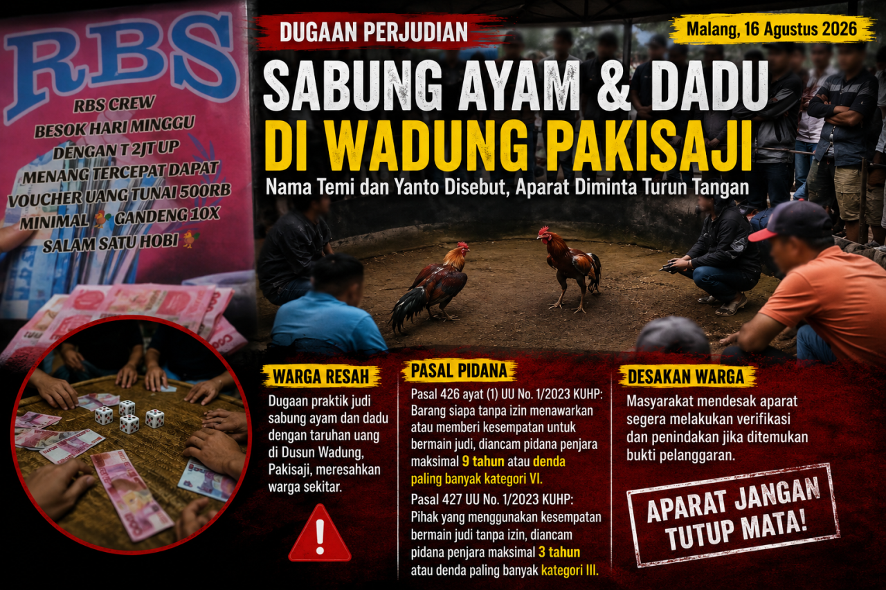 Wadung Disebut Jadi Lokasi Dugaan Judi Sabung Ayam dan Dadu, Penegak Hukum Dipertanyakan
