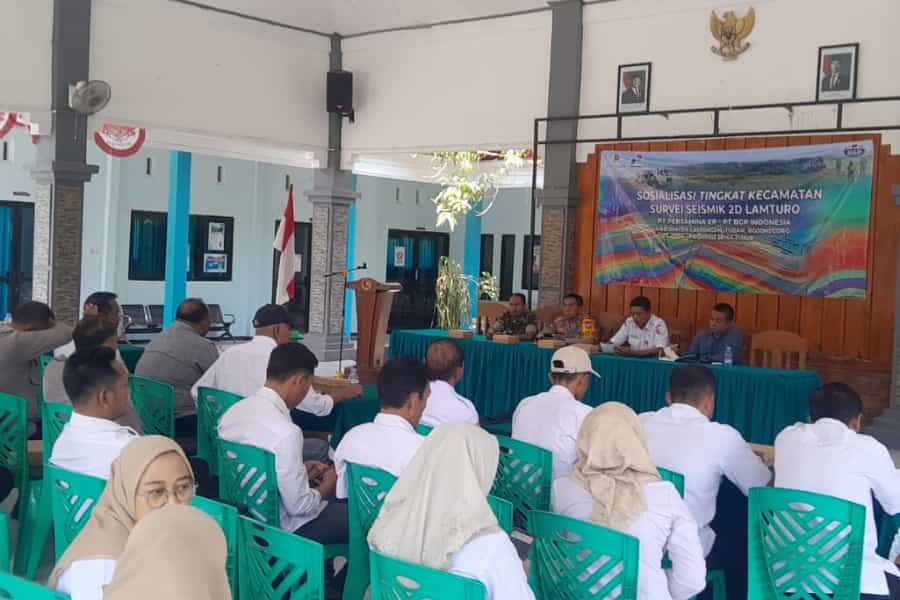 Dukung Ketahanan Energi Nasional, Bati Tuud Koramil Ngasem Bojonegoro Hadiri Sosialisasi Survei Seismik 2D Lamturo