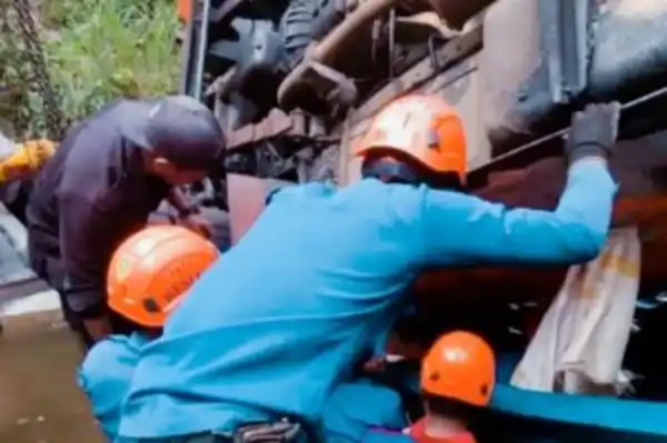 Minibus Elf Gagal Rem dan Masuk Jurang di Ciawi, Sopir Meninggal Terjepit