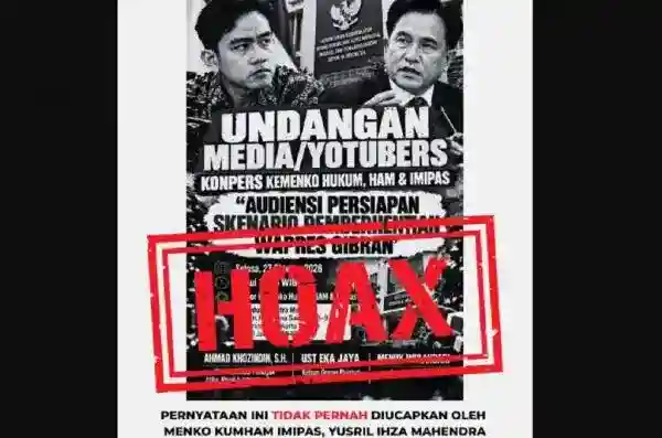 Yusril Tegaskan Flyer Undangan soal Pemberhentian Gibran Adalah Hoaks Yusril Tegaskan Flyer Undangan soal Pemberhentian Gibran Adalah Hoaks