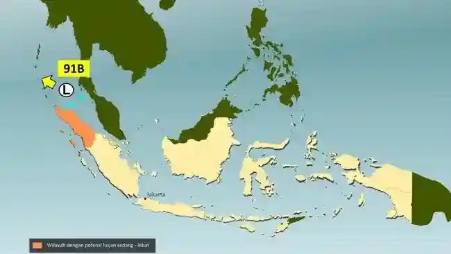 Bibit Siklon 91B di Utara Aceh Picu Potensi Hujan dan Gelombang Tinggi